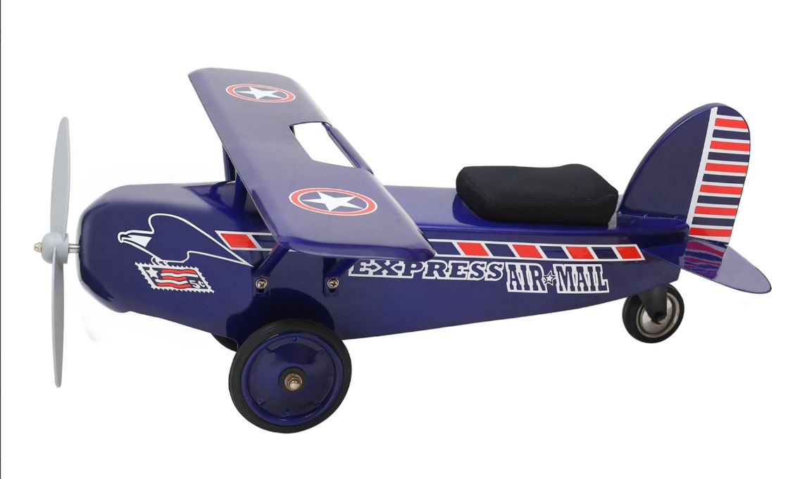 Morgan Cycle Express Air Mail Airplane Ride-On Scoot Foot to Floor Blue