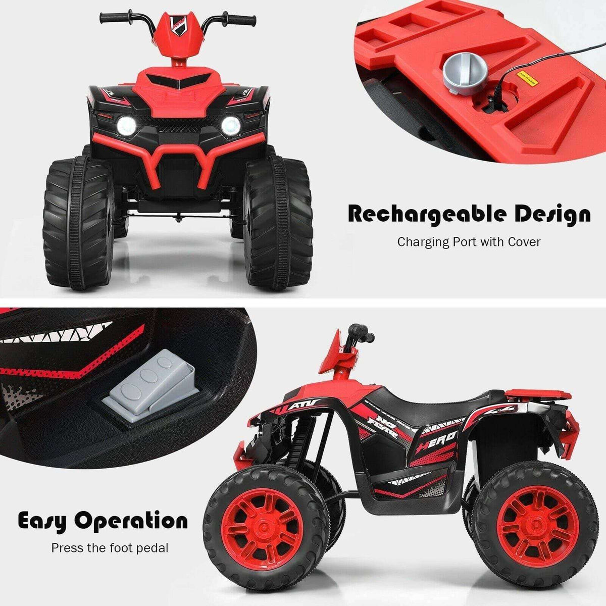 12V Kids Electric 4-Wheeler ATV Quad Ride On Car with LED Light - Little Riderz