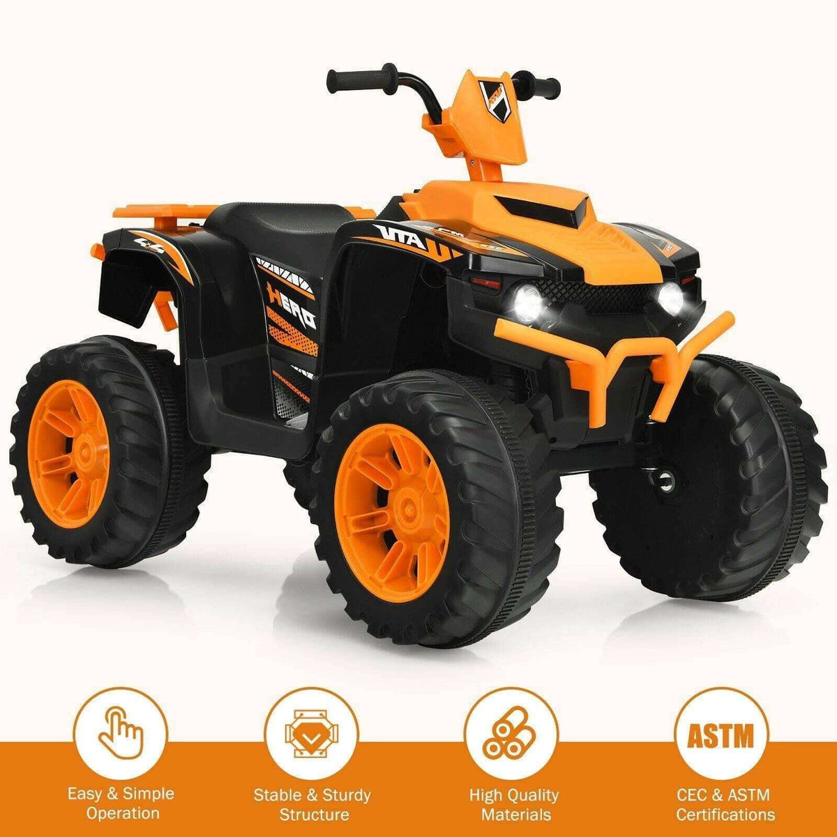 12V Kids Electric 4-Wheeler ATV Quad Ride On Car with LED Light - Little Riderz