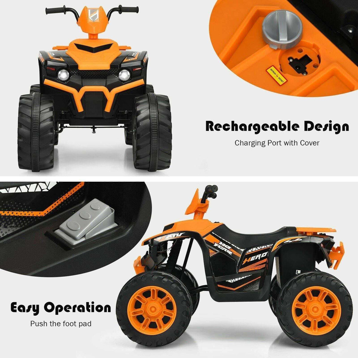 Costway ATV 12V Kids Electric 4-Wheeler ATV Quad Ride On Car with LED Light
