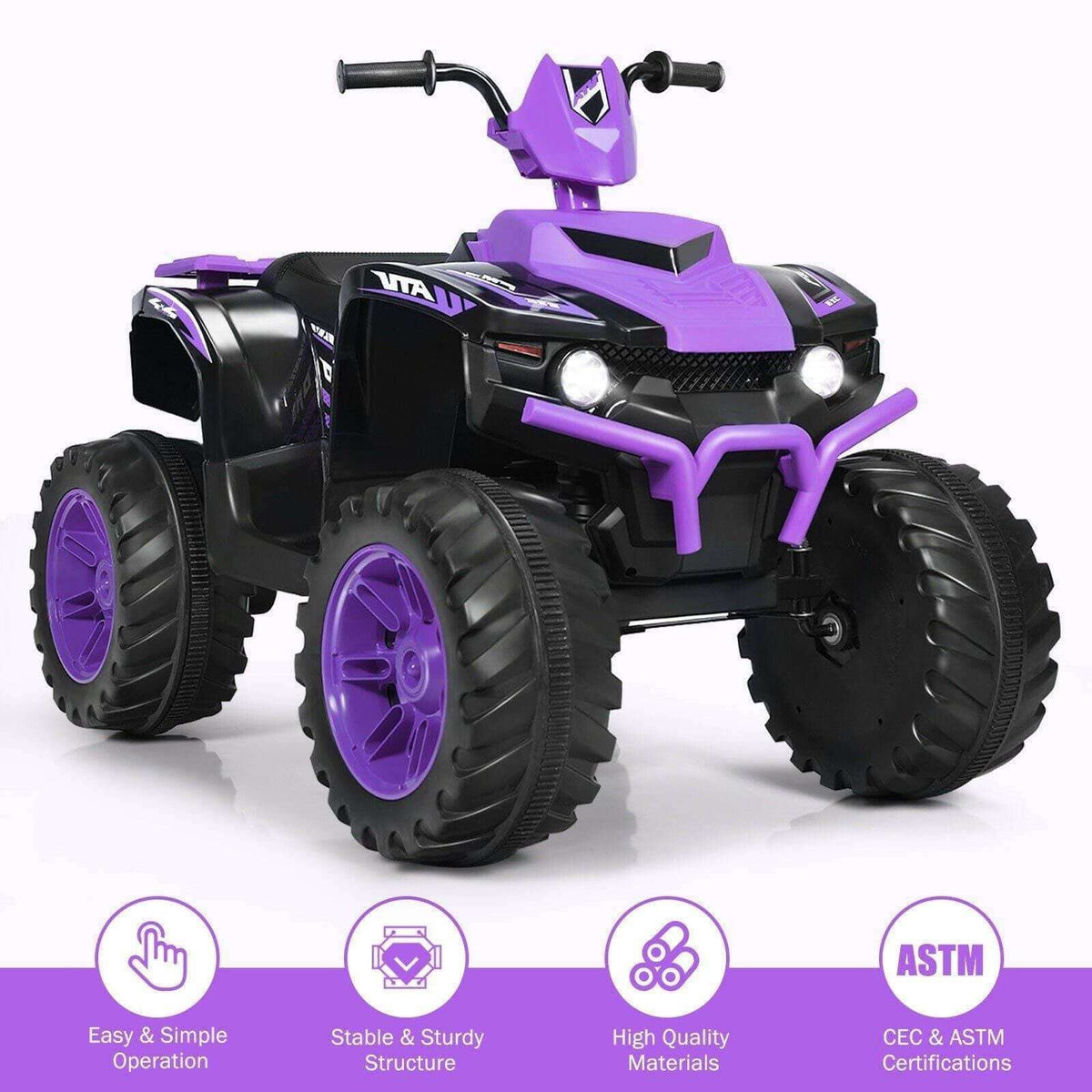 Costway ATV 12V Kids Electric 4-Wheeler ATV Quad Ride On Car with LED Light