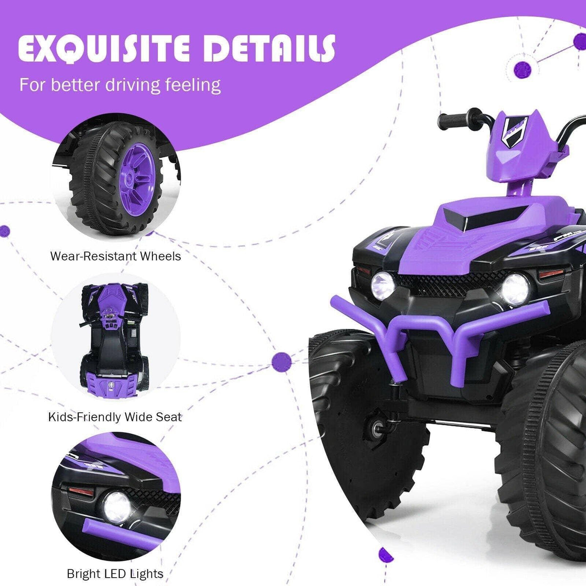 Costway ATV 12V Kids Electric 4-Wheeler ATV Quad Ride On Car with LED Light