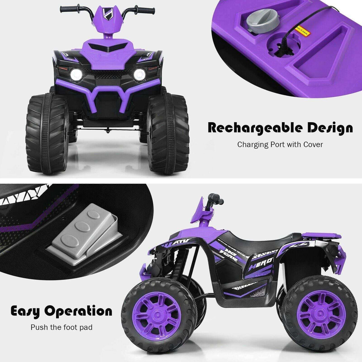 Costway ATV 12V Kids Electric 4-Wheeler ATV Quad Ride On Car with LED Light