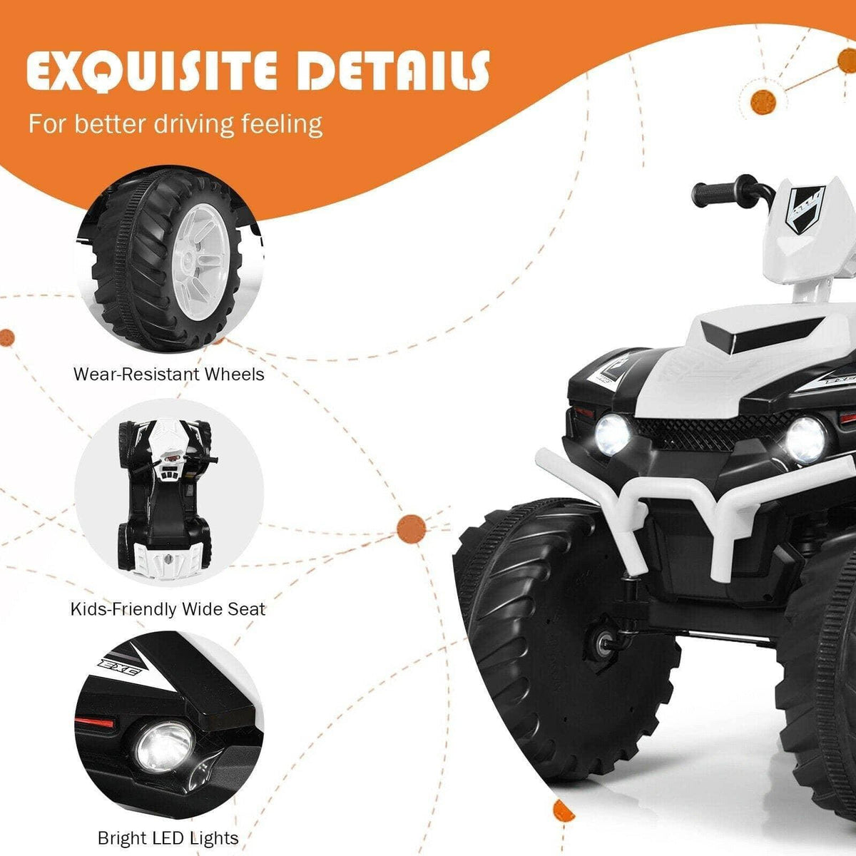Costway ATV 12V Kids Electric 4-Wheeler ATV Quad Ride On Car with LED Light