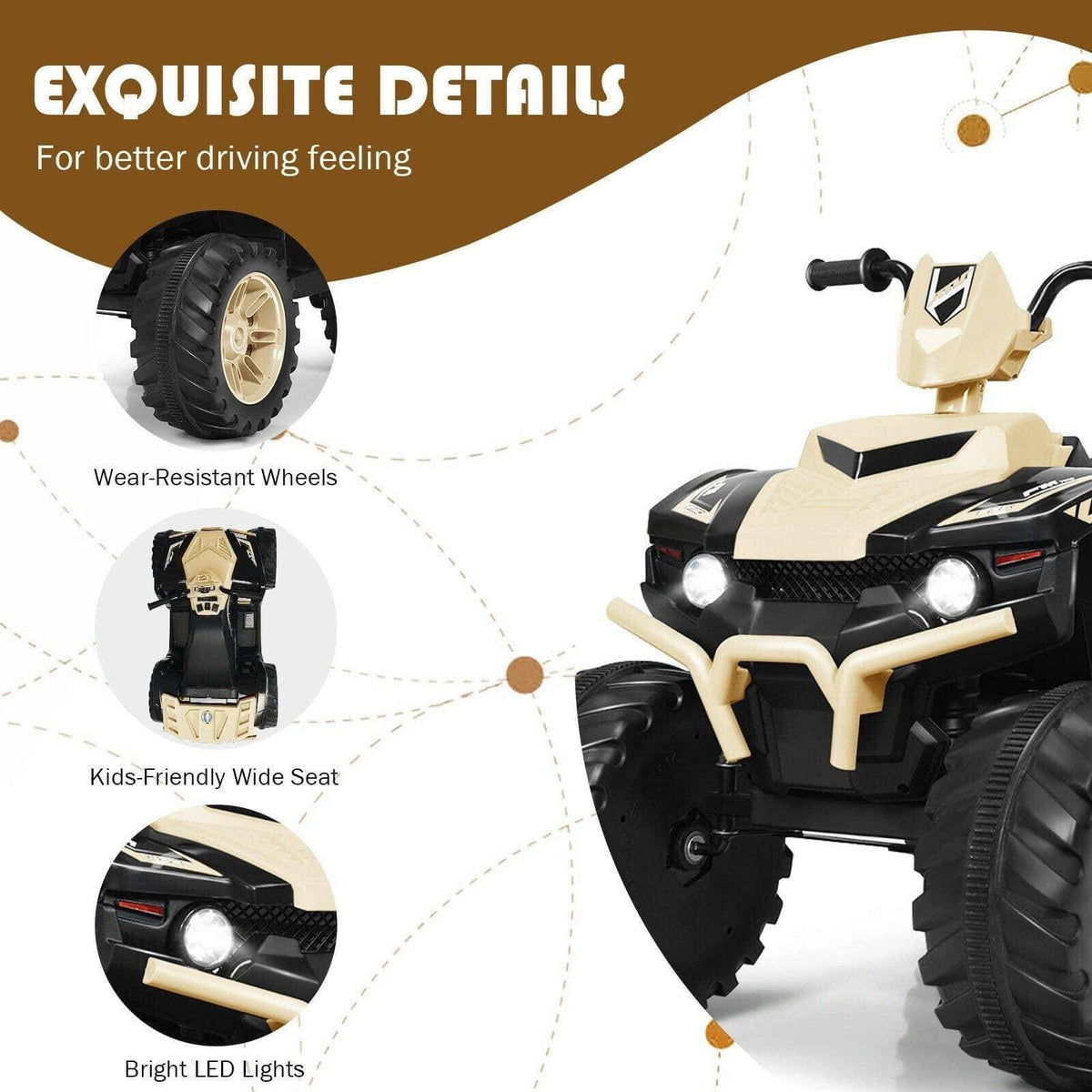 Costway ATV 12V Kids Electric 4-Wheeler ATV Quad Ride On Car with LED Light