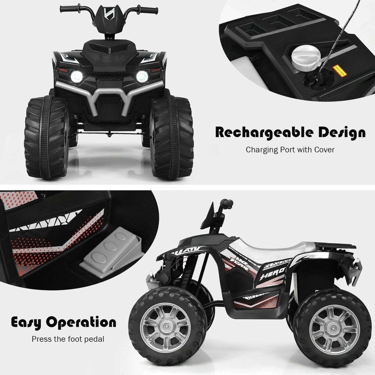 12V Kids Electric 4-Wheeler ATV Quad Ride On Car with LED Light - Little Riderz