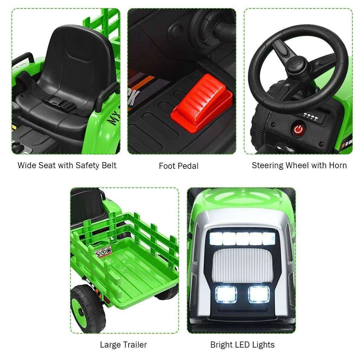 12V Kids Ride On Tractor with Trailer Ground Loader - Little Riderz