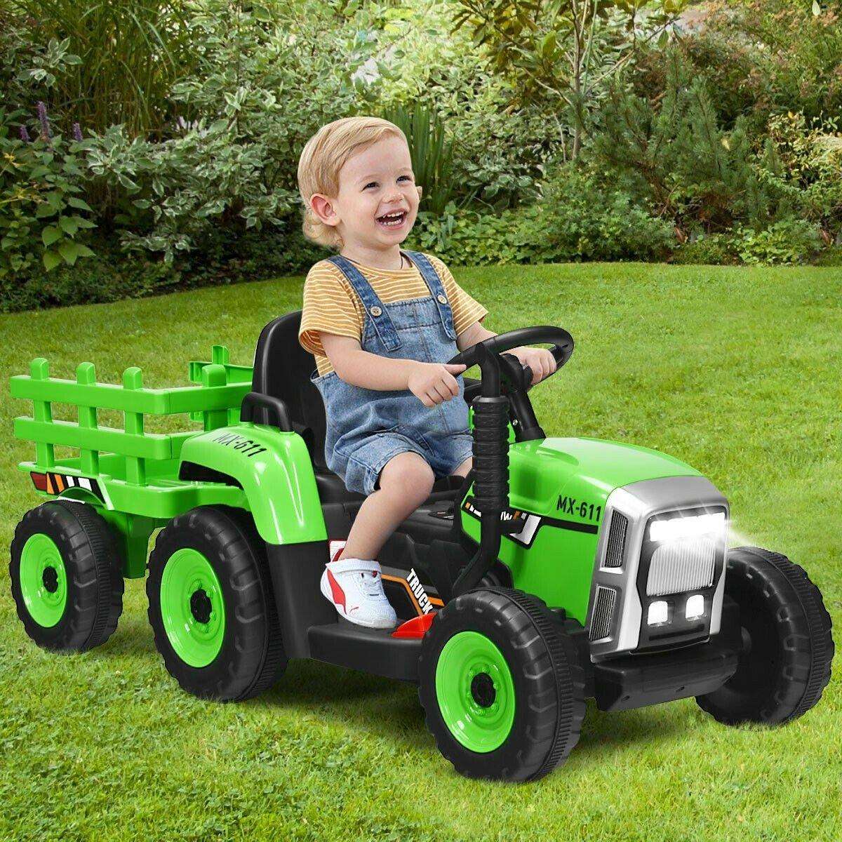 12V Kids Ride On Tractor with Trailer Ground Loader - Little Riderz
