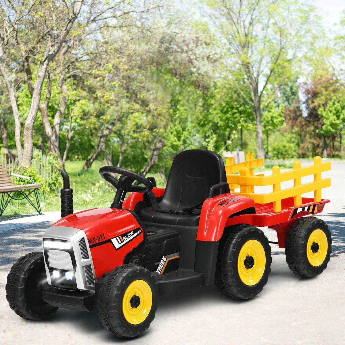 12V Kids Ride On Tractor with Trailer Ground Loader - Little Riderz