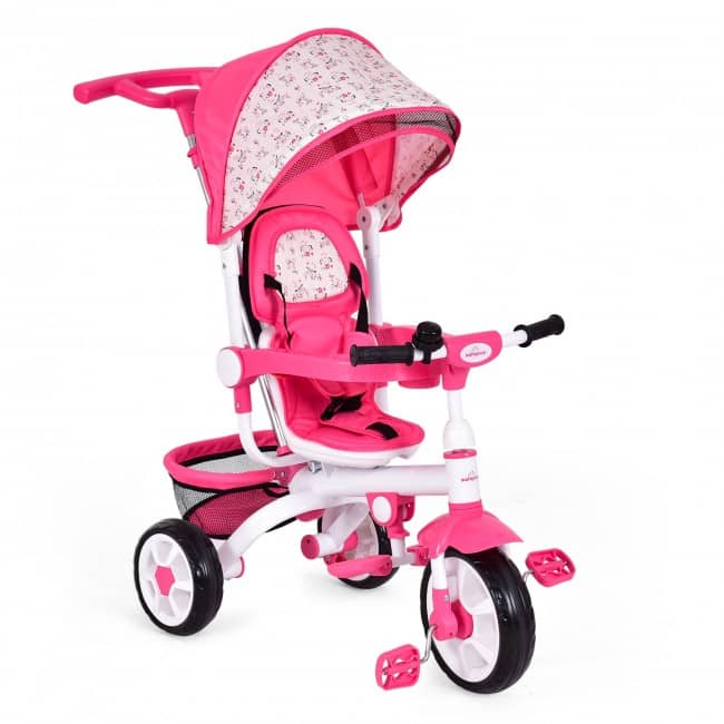 4-in-1 Detachable Baby Stroller Tricycle with Round Canopy-Pink-Little Riderz