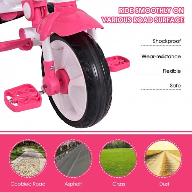 4-in-1 Detachable Baby Stroller Tricycle with Round Canopy-Pink-Little Riderz