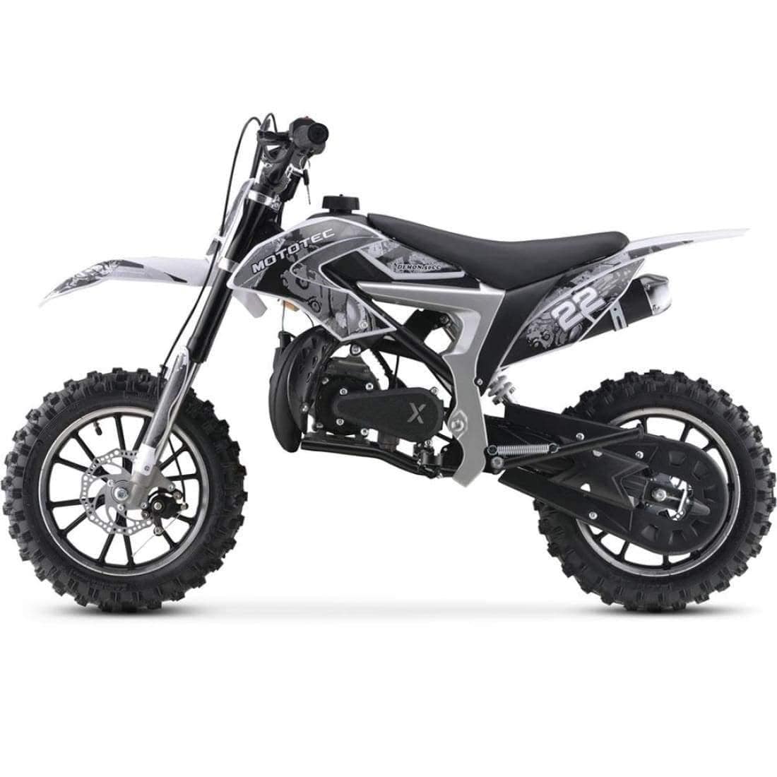 MotoTec Dirt Bike MotoTec 50cc Demon Kids Gas Dirt Bike White