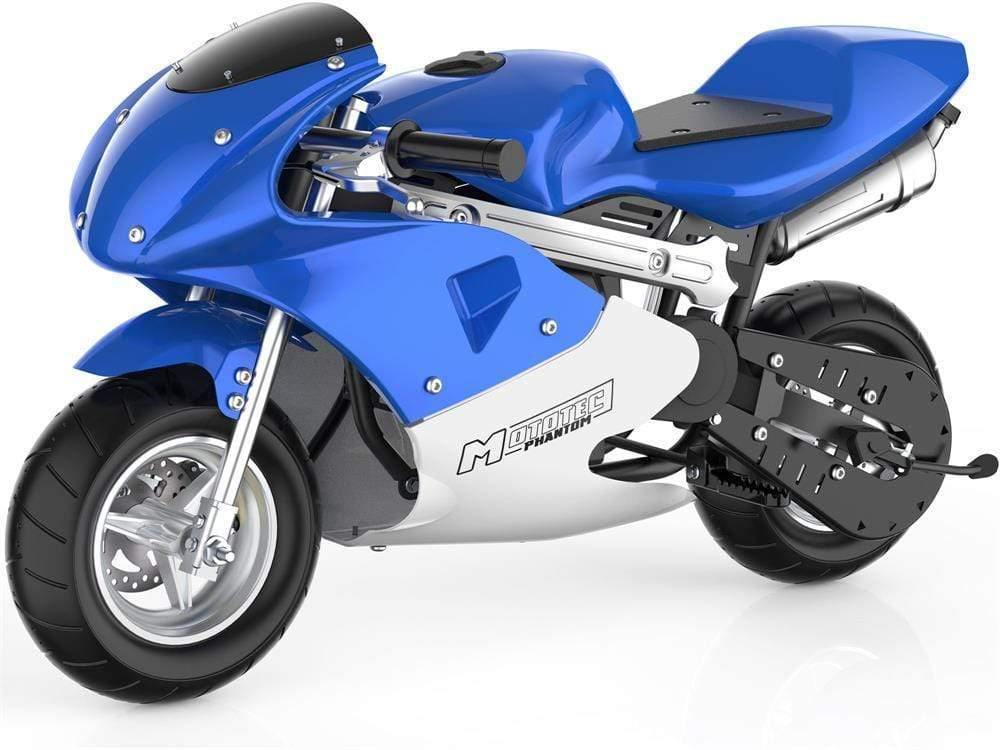 MotoTec Gas Pocket Bike MotoTec Phantom Gas Pocket Bike 49cc 2-Stroke Blue